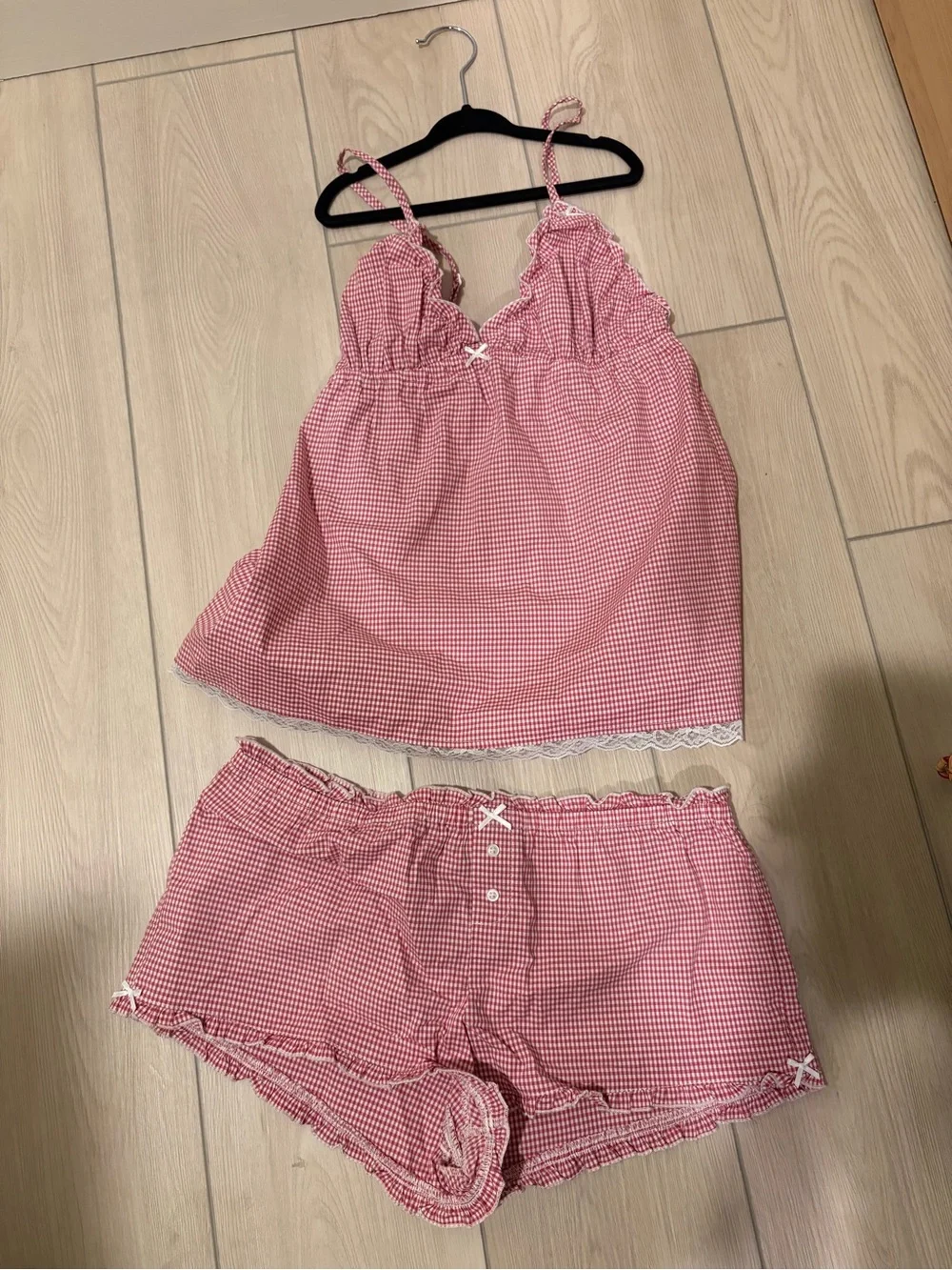 Brandy Melville Red Gingham Lace-Trim Pajama Set - Picture 3 of 6
